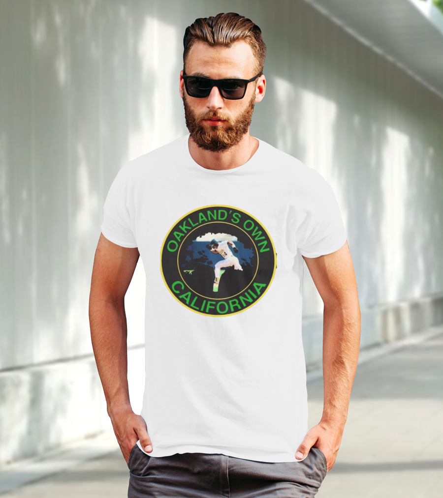 Oakland’s Own California Baseball Player Icon In Green And Yellow Circle T-Shirt