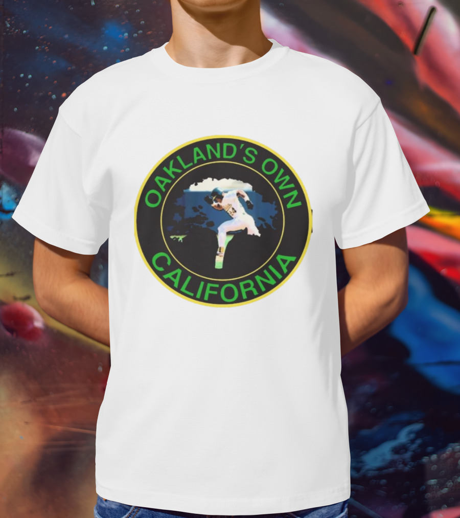 Oakland’s Own California Baseball Player Icon In Green And Yellow Circle T-Shirt