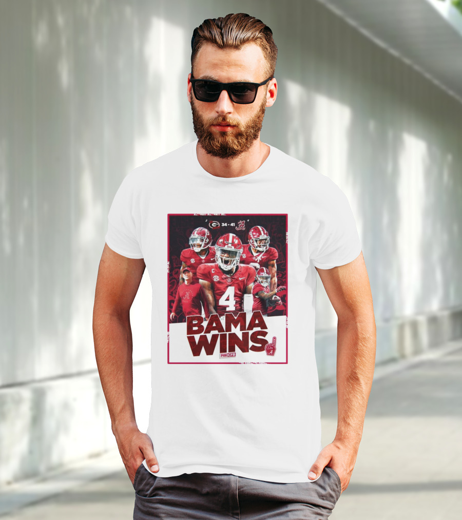 Bama Wins Alabama Crimson Tide 41-34 Georgia Bulldogs Fox CFB T-Shirt