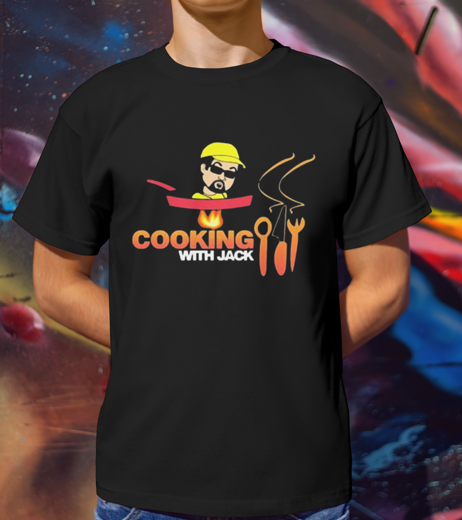 Daramgar Cooking With Jack Chef Hat Pan Fork Spoon Flame T-Shirt