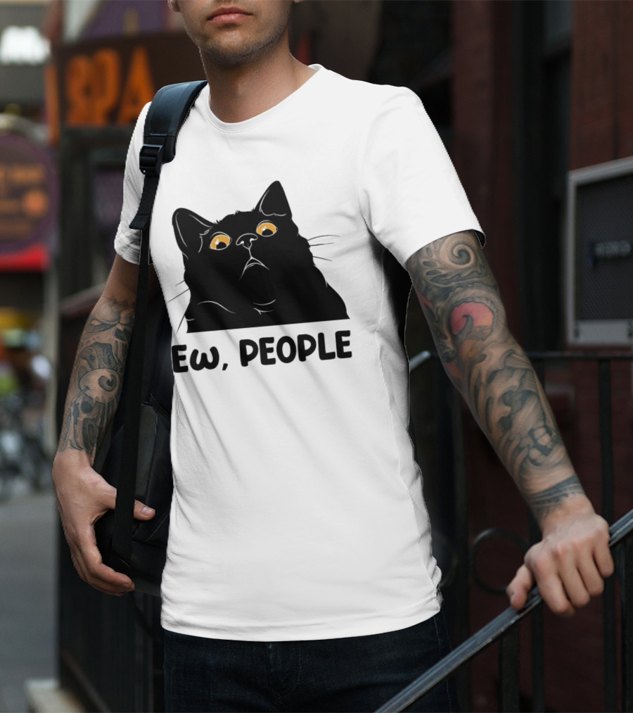 Ew People Cat Black Silhouette With Yellow Eyes T-Shirt