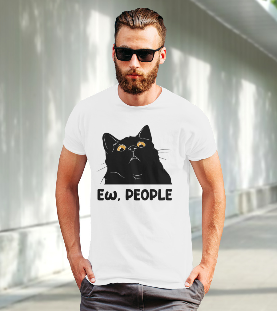 Ew People Cat Black Silhouette With Yellow Eyes T-Shirt