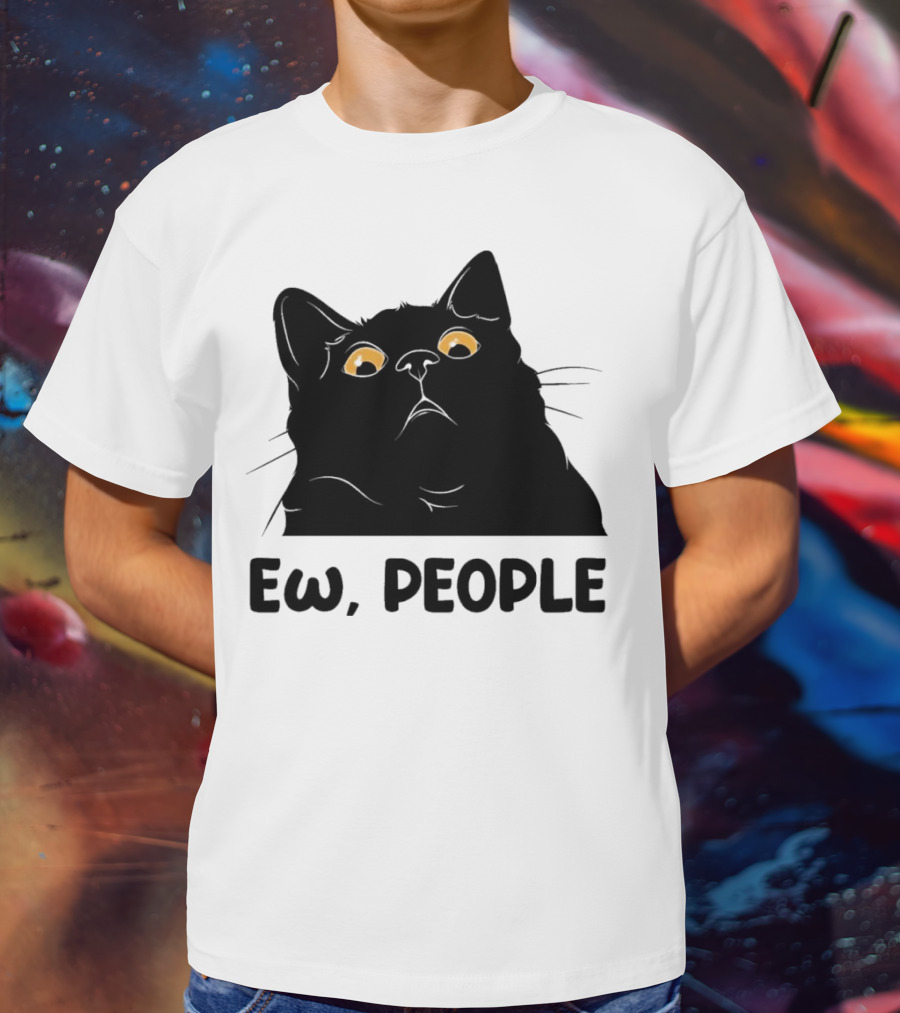 Ew People Cat Black Silhouette With Yellow Eyes T-Shirt