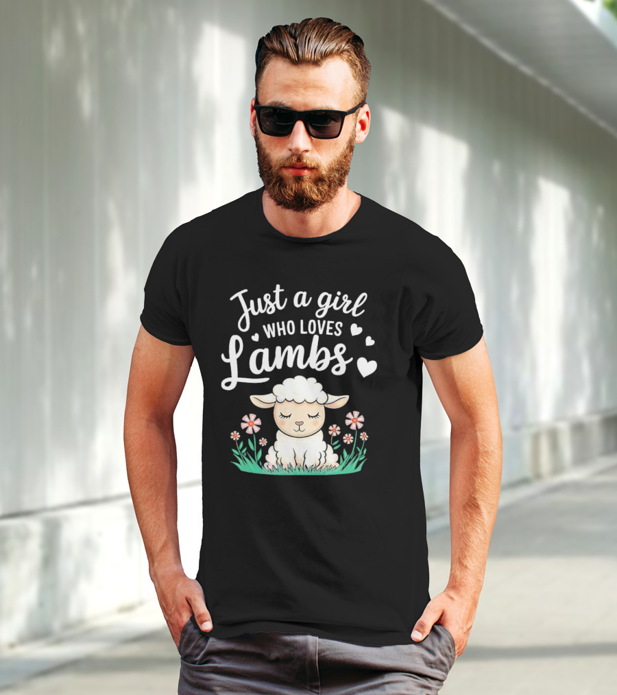 Just A Girl Who Loves Lambs Cute Animals Lover With Hearts And Flowers T-Shirt
