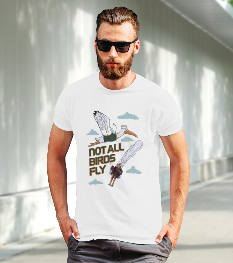 Miami Hurricanes Not All Birds Fly Ibis And Jetpack Seagull Clouds T-Shirt