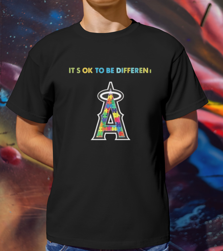 Los Angeles Angels Logo Puzzle Autism Awareness It’s Ok To Be Different T-Shirt