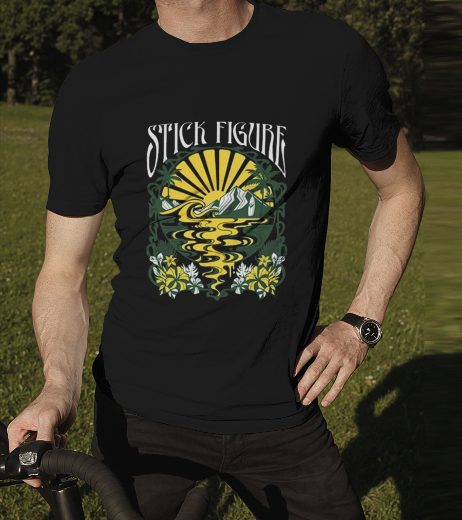 Stick Figure Run Run River Event Island Sun And Palm Trees T-Shirt