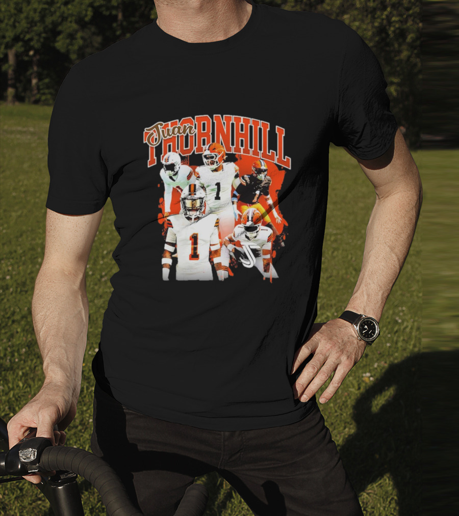 Juan Thornhill Football Player Orange And Black Action Collage T-Shirt