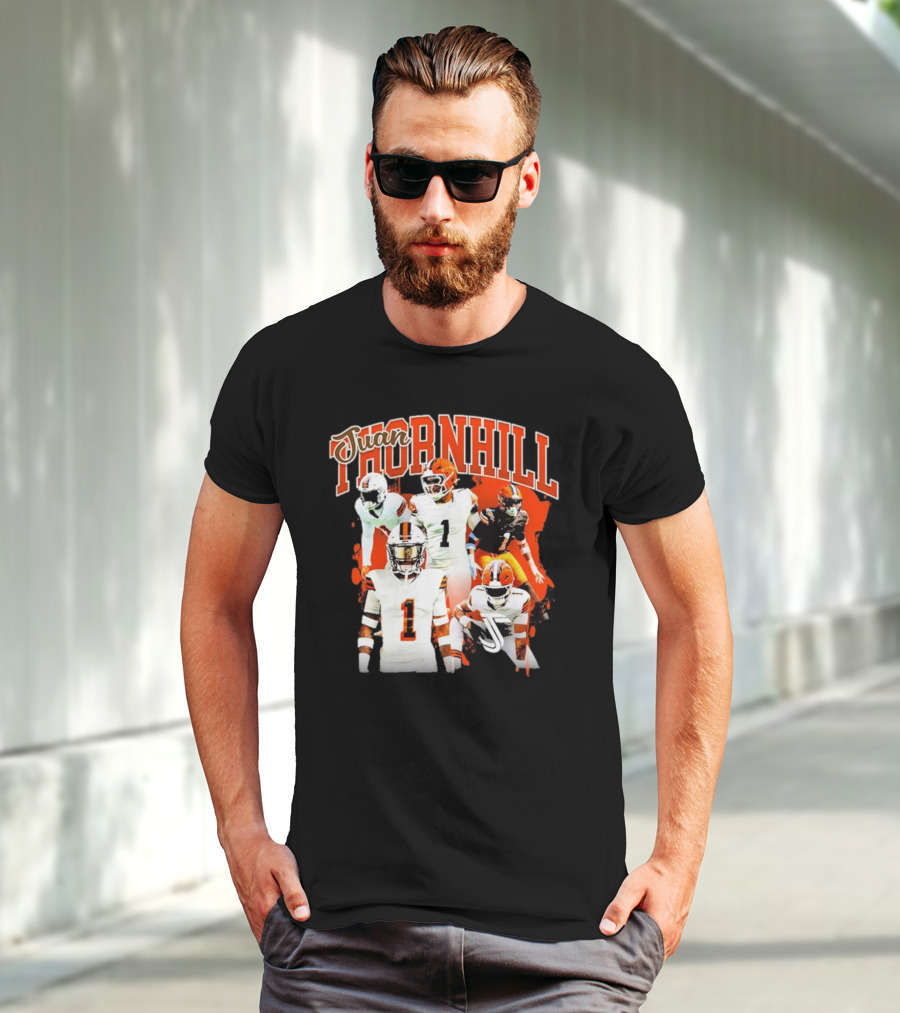 Juan Thornhill Football Player Orange And Black Action Collage T-Shirt