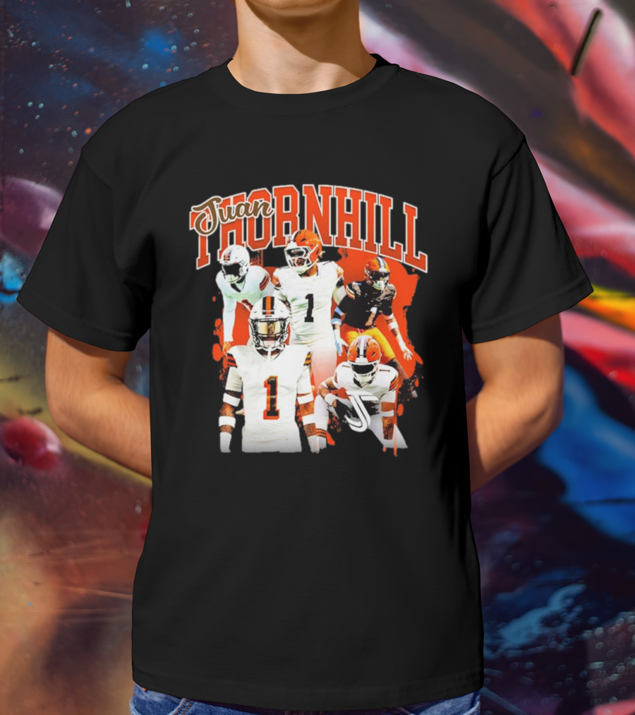 Juan Thornhill Football Player Orange And Black Action Collage T-Shirt