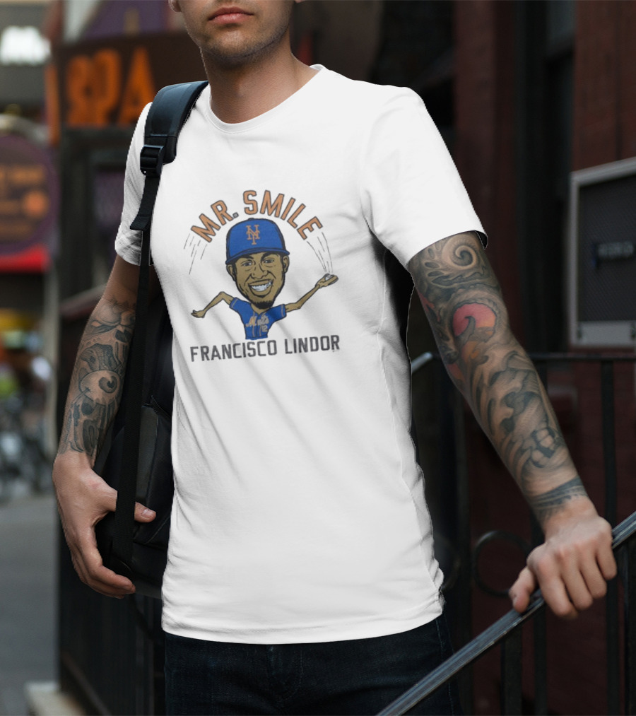 Mr. Smile New York Mets Francisco Lindor Caricature T-Shirt