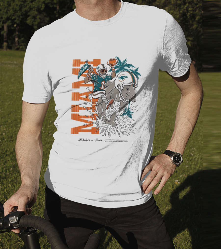 Duvin X Miami Dolphins Miami Flippin' Time With Dolphins Football And Palm Trees T-Shirt