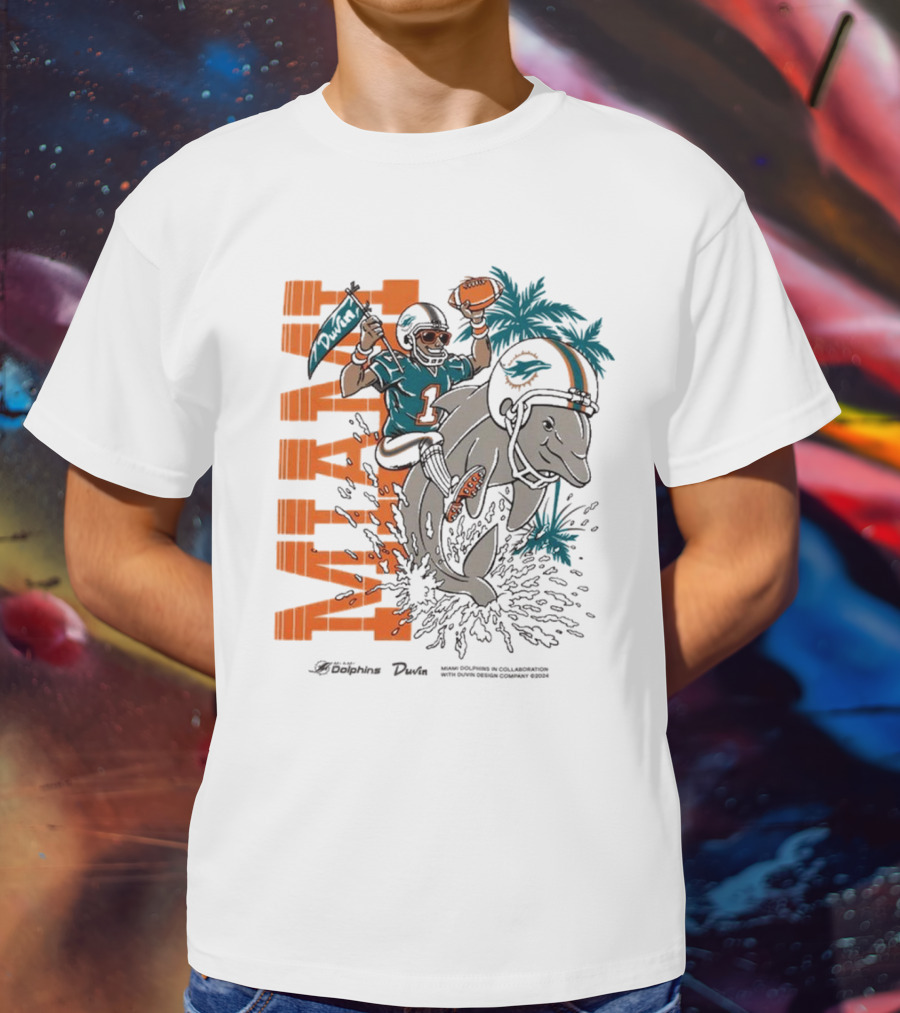 Duvin X Miami Dolphins Miami Flippin' Time With Dolphins Football And Palm Trees T-Shirt