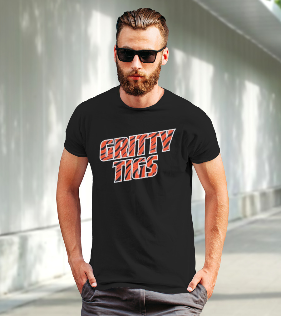 Gritty Tigs Detroit Tigers Baseball Tiger Stripe Text T-Shirt