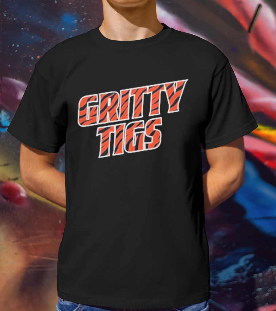 Gritty Tigs Detroit Tigers Baseball Tiger Stripe Text T-Shirt