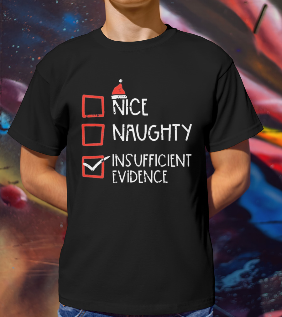 Nice Naughty Insufficient Evidence Christmas Santa Hat Checkmark Boxes T-Shirt