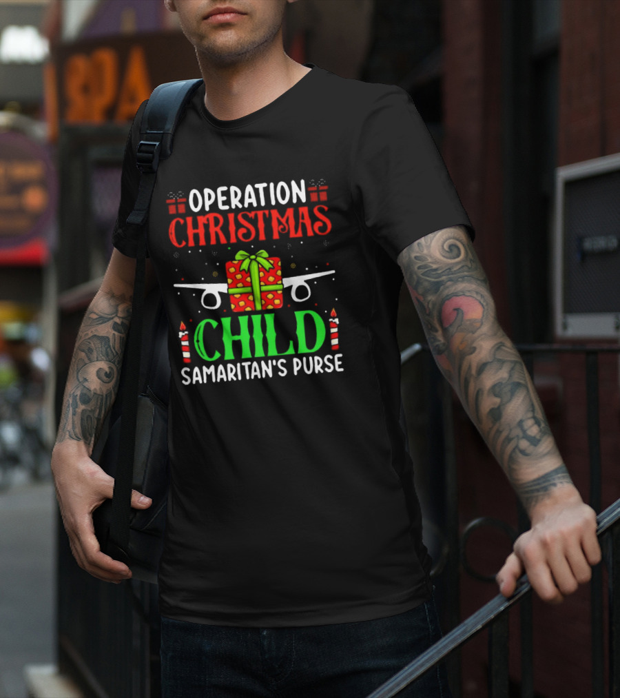 Operation Christmas Child Samaritan's Purse Airplane Gift Box Candles T-Shirt