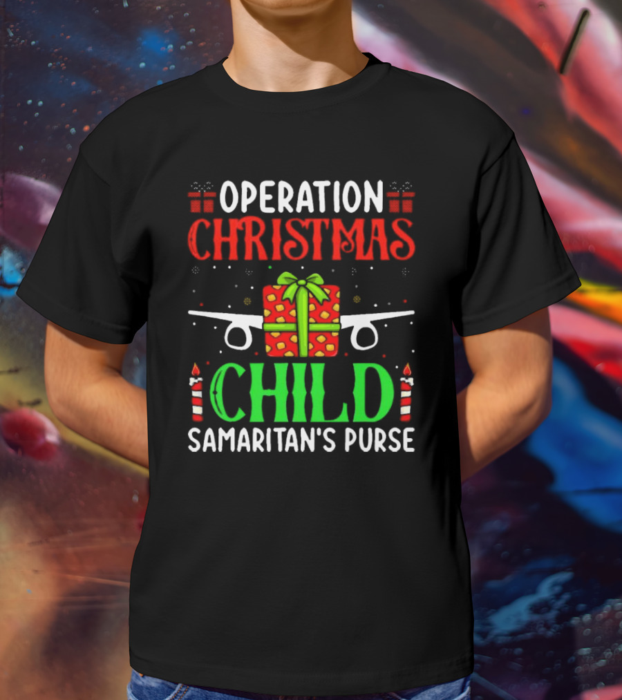 Operation Christmas Child Samaritan's Purse Airplane Gift Box Candles T-Shirt