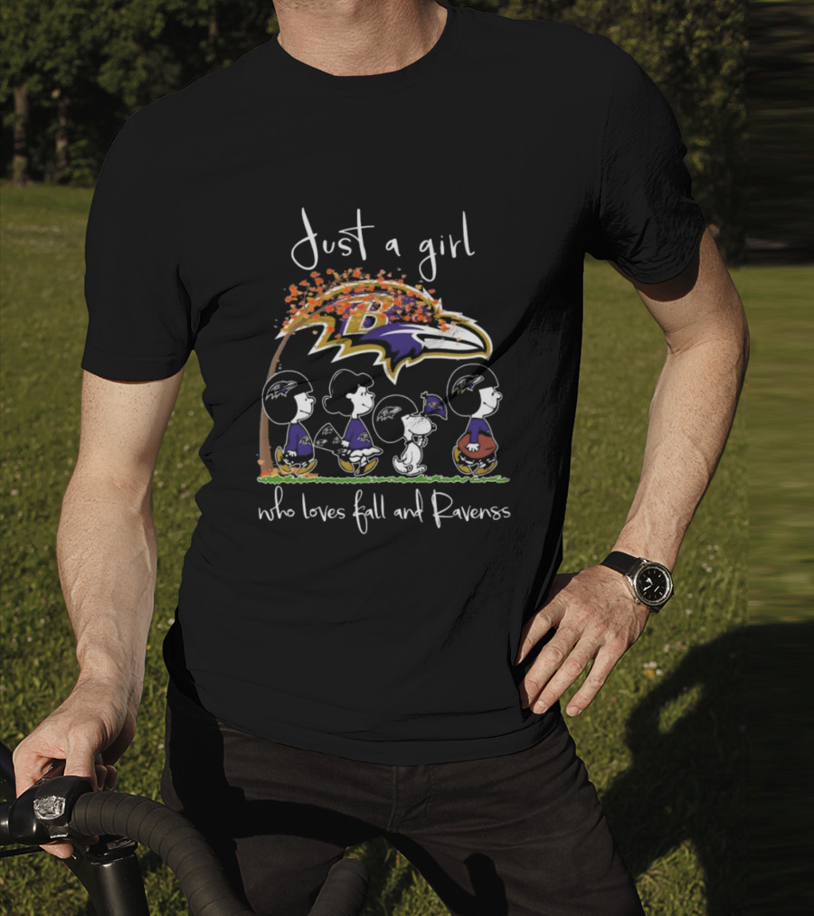 Just A Girl Who Loves Fall And Ravens Peanuts Characters T-Shirt