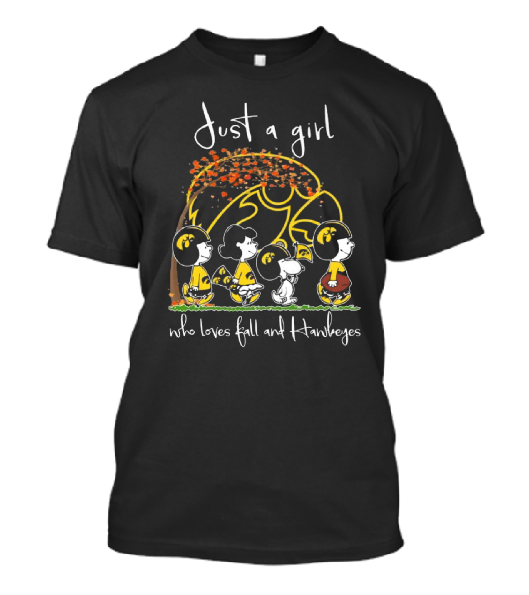 Just A Girl Who Loves Fall And Hawkeyes Peanuts Characters T-Shirt