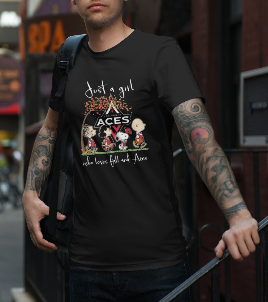 Just A Girl Who Loves Fall And Las Vegas Aces With Peanuts Characters T-Shirt