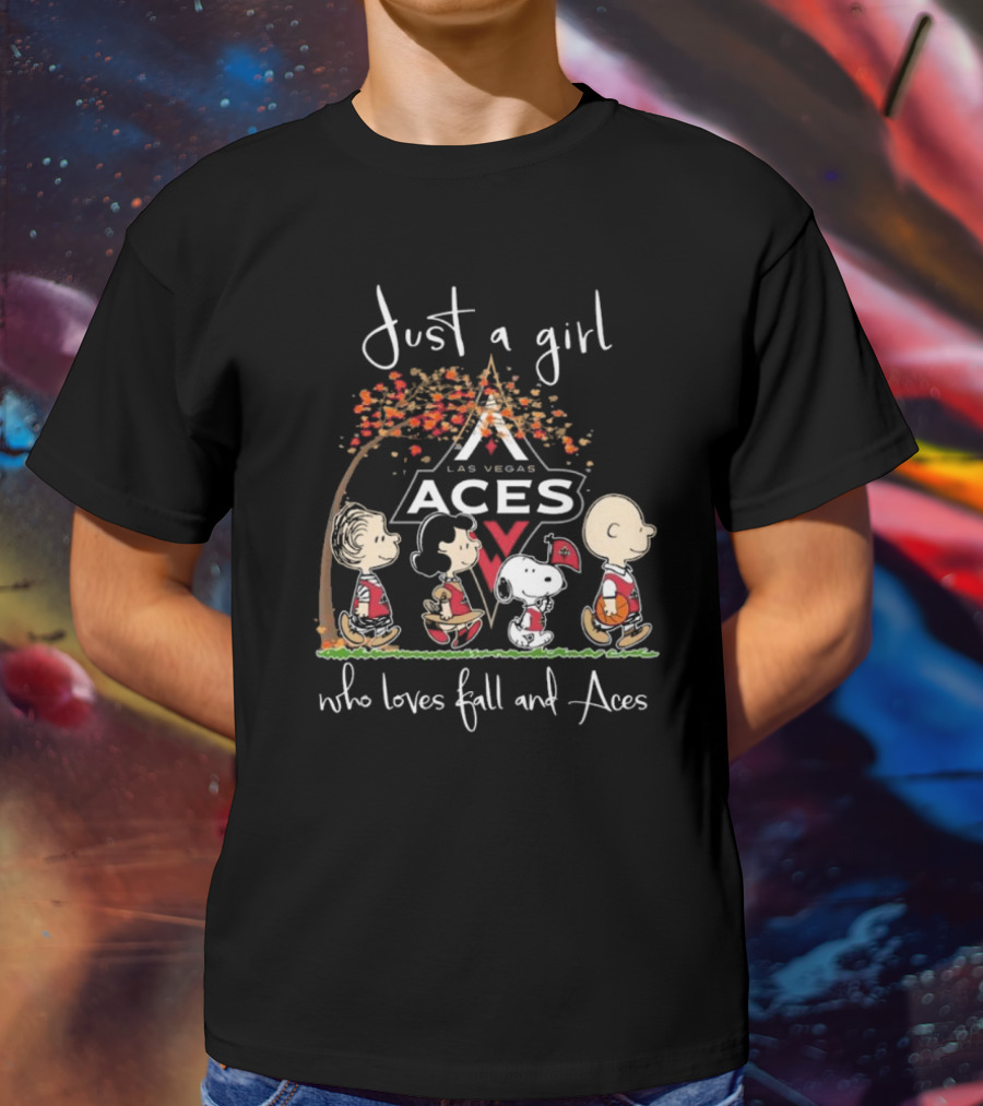Just A Girl Who Loves Fall And Las Vegas Aces With Peanuts Characters T-Shirt