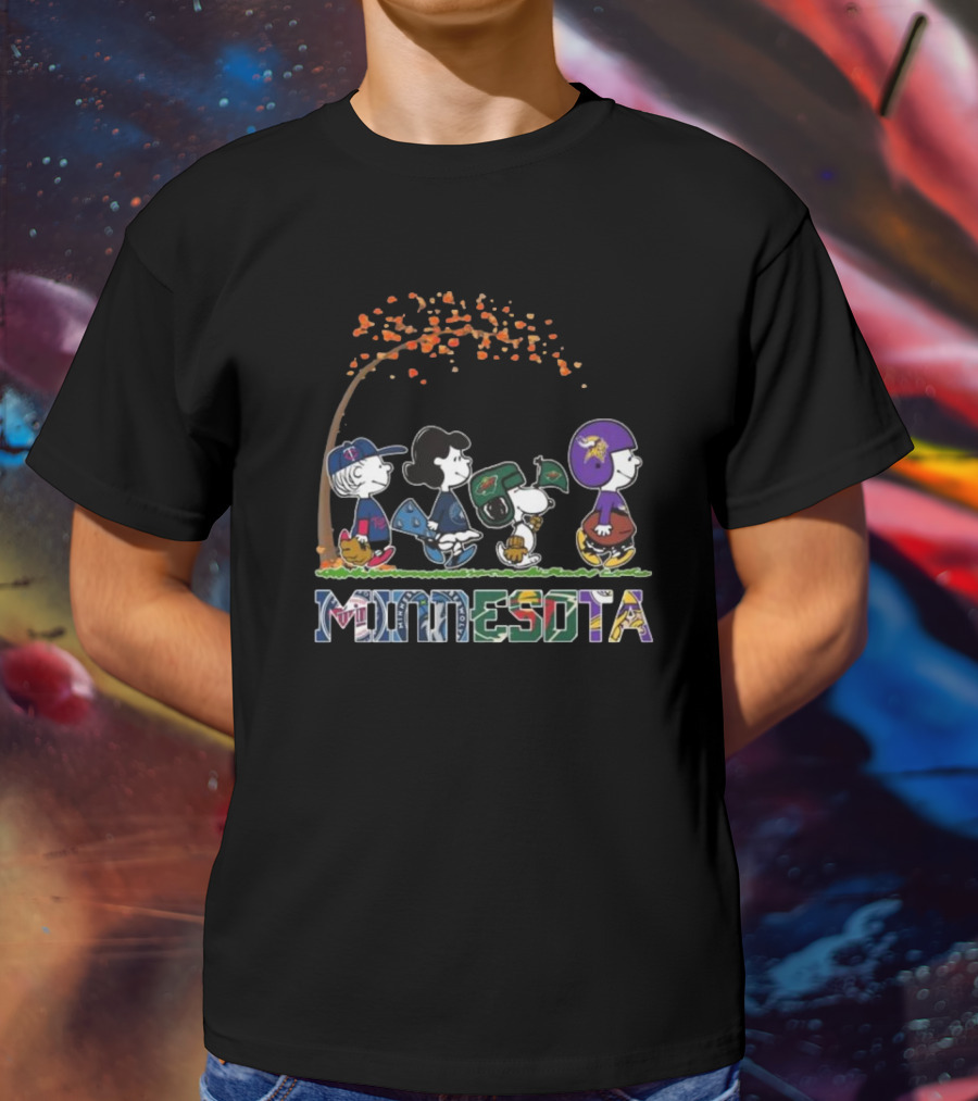 Peanuts Characters Just A Girl Who Loves Fall Minnesota Vikings Twins Timberwolves Wild T-Shirt