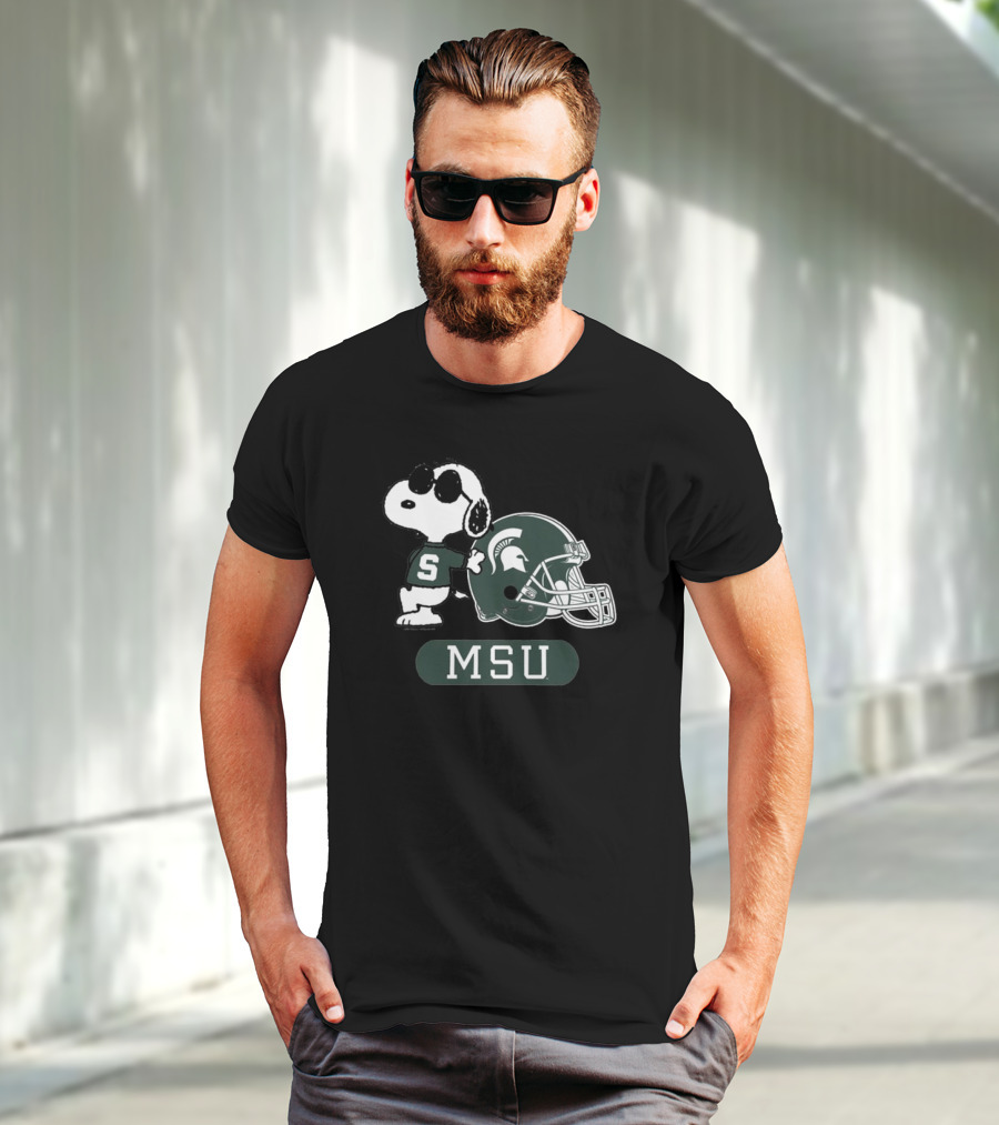 Peanuts Snoopy Joe Cool MSU Michigan State Spartans Football T-Shirt