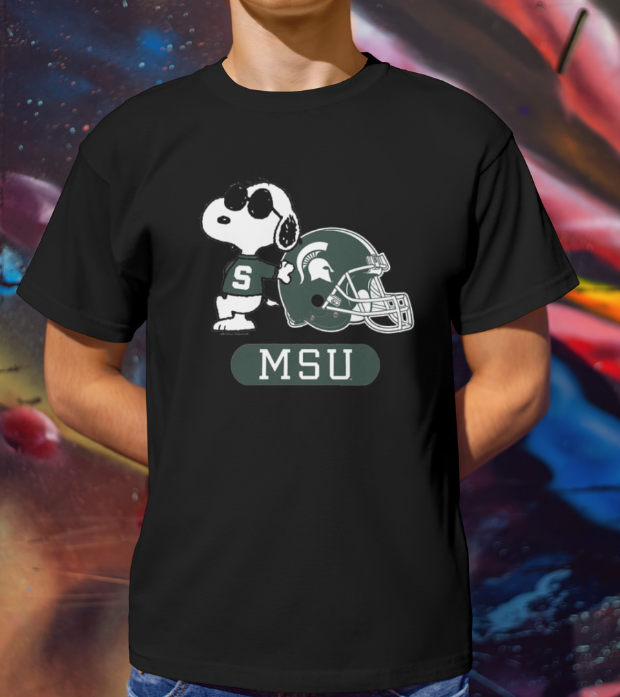 Peanuts Snoopy Joe Cool MSU Michigan State Spartans Football T-Shirt