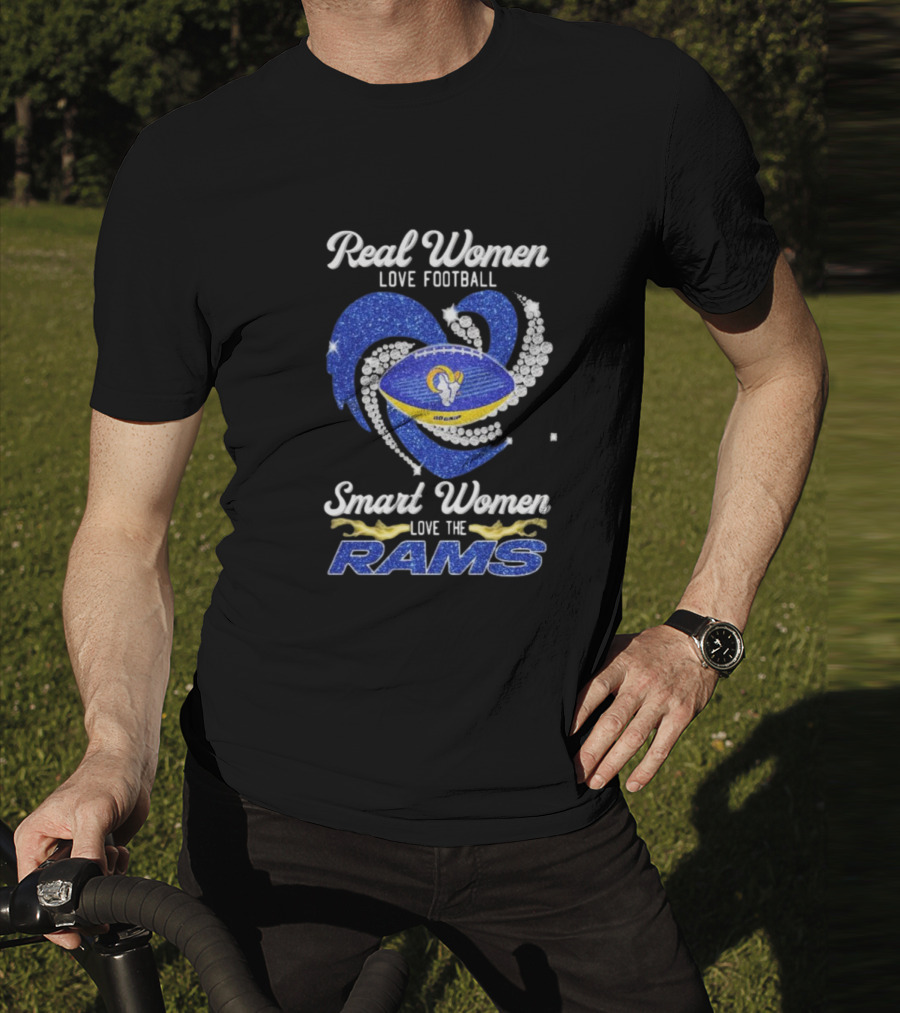 Real Women Love Football Smart Women Love The Los Angeles Rams Diamond Heart T-Shirt