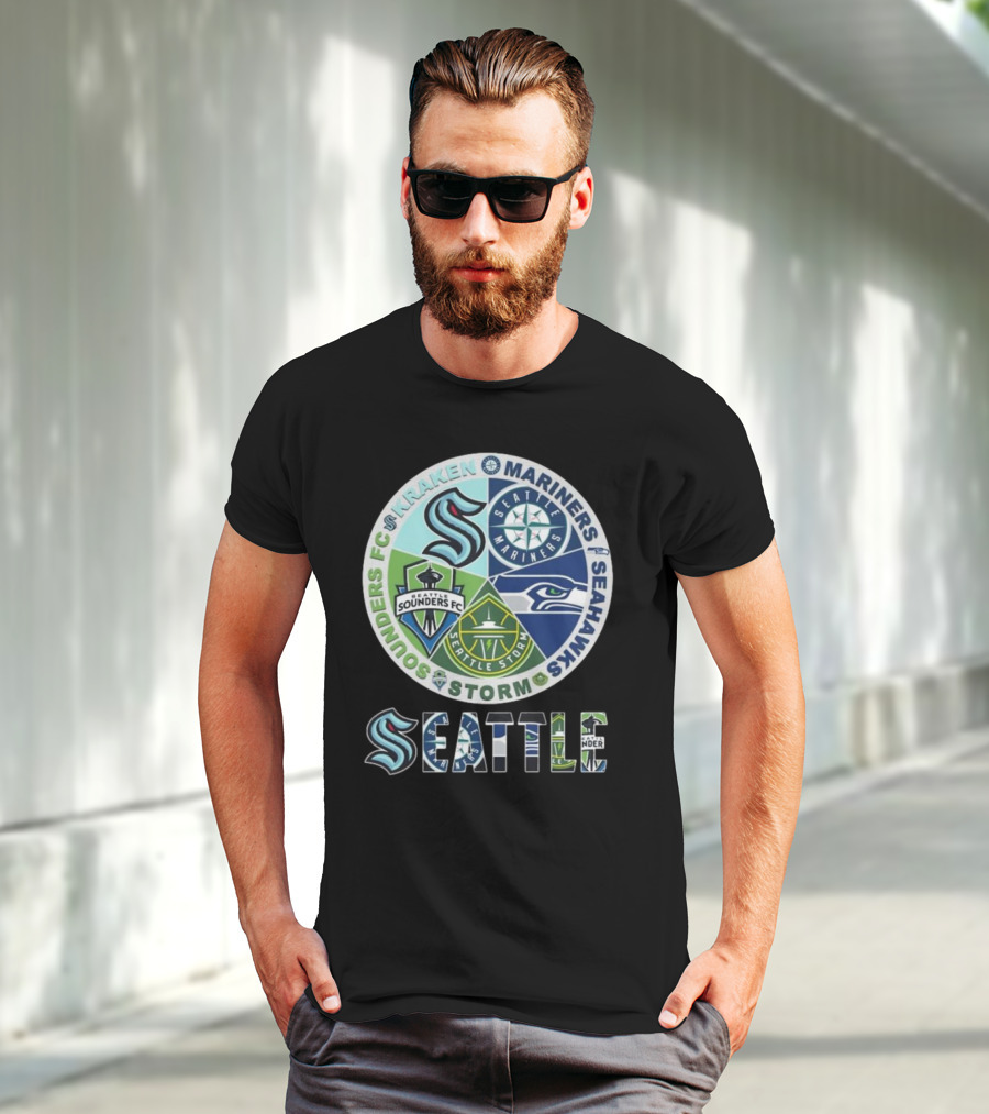 Seattle Kraken Mariners Sounders FC Storm Seahawks Logo T-Shirt