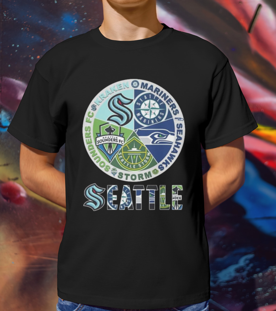 Seattle Kraken Mariners Sounders FC Storm Seahawks Logo T-Shirt
