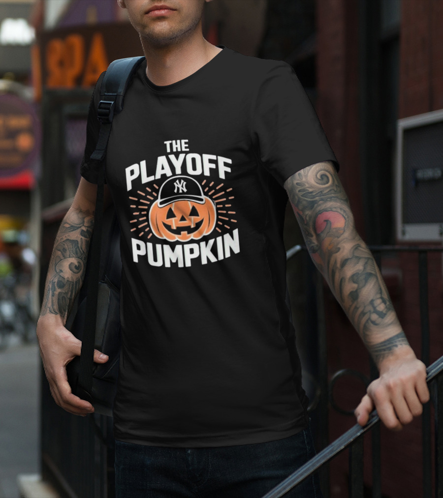 Playoff Pumpkin New York Yankees Jack-O'-Lantern Baseball Cap T-Shirt