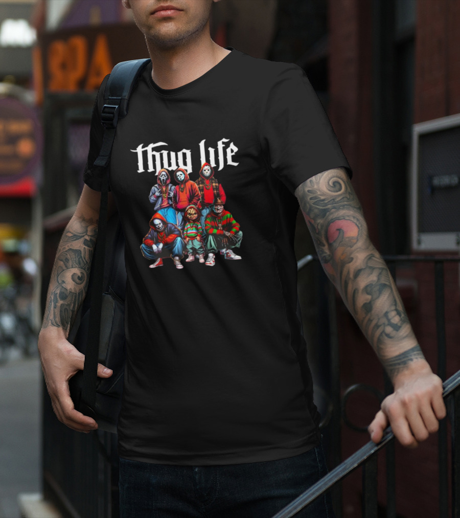 Thug Life Scream Jason Freddy Chucky Masked Horror Crew T-Shirt