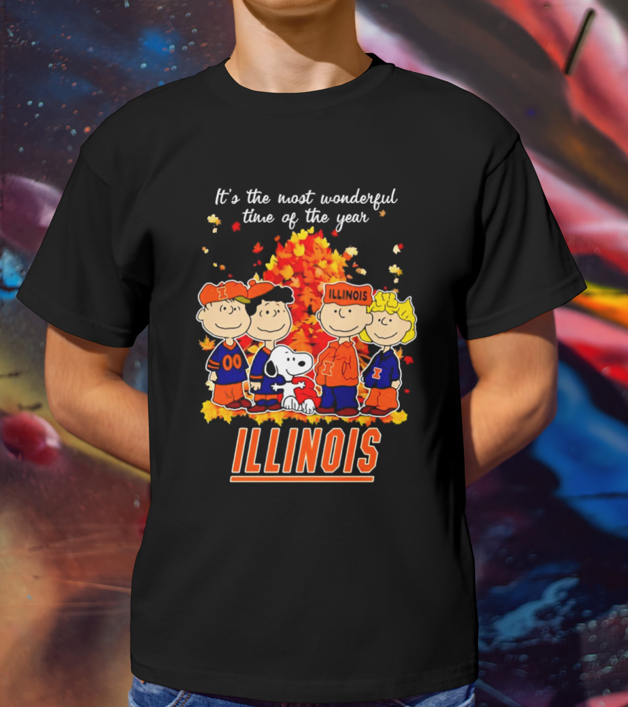 Peanuts Illinois Fall It's The Most Wonderful Time Of The Year Charlie Brown Snoopy Autumn Leaves T-Shirt