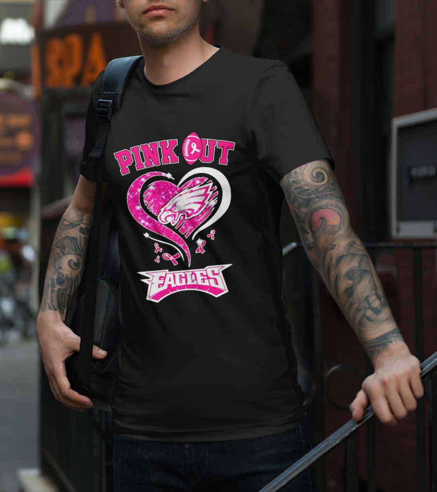 Philadelphia Eagles Pink Out Breast Cancer Awareness Heart T-Shirt