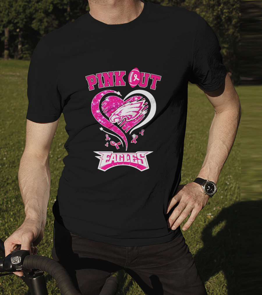 Philadelphia Eagles Pink Out Breast Cancer Awareness Heart T-Shirt