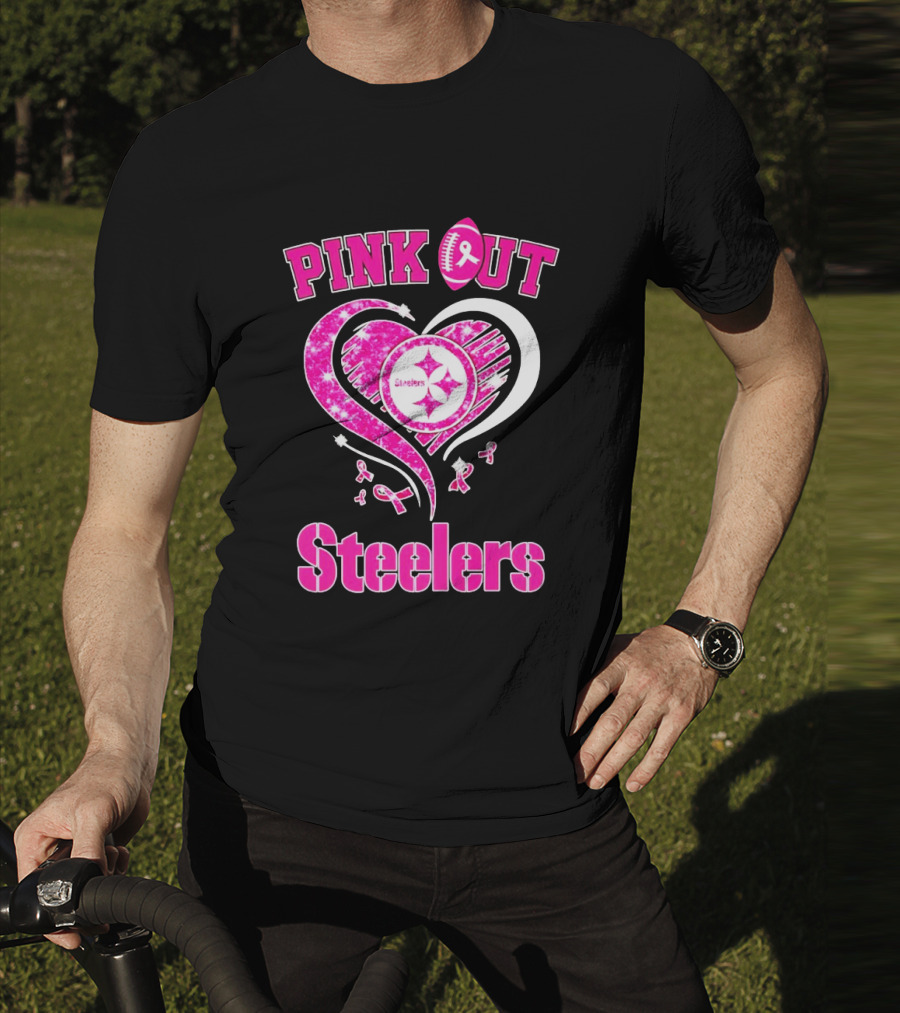 Pink Out Steelers Breast Cancer Heart Diamond T-Shirt