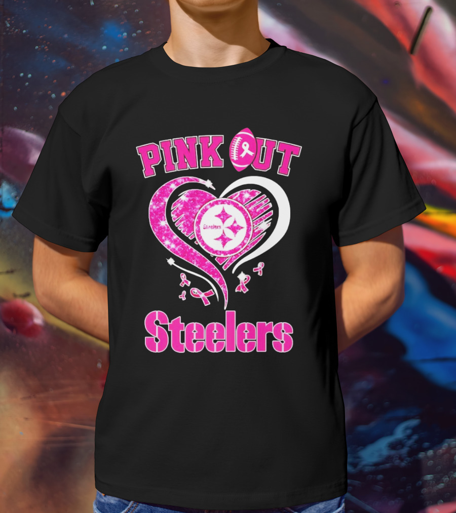 Pink Out Steelers Breast Cancer Heart Diamond T-Shirt