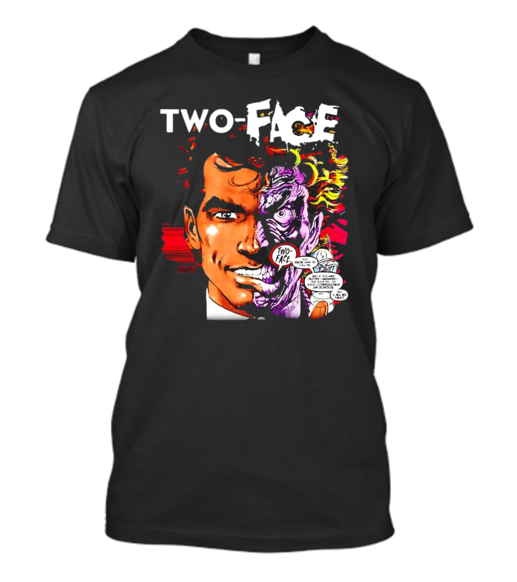 TWO-FACE DC Comics Character Split Face Villain Text Bubble T-Shirt