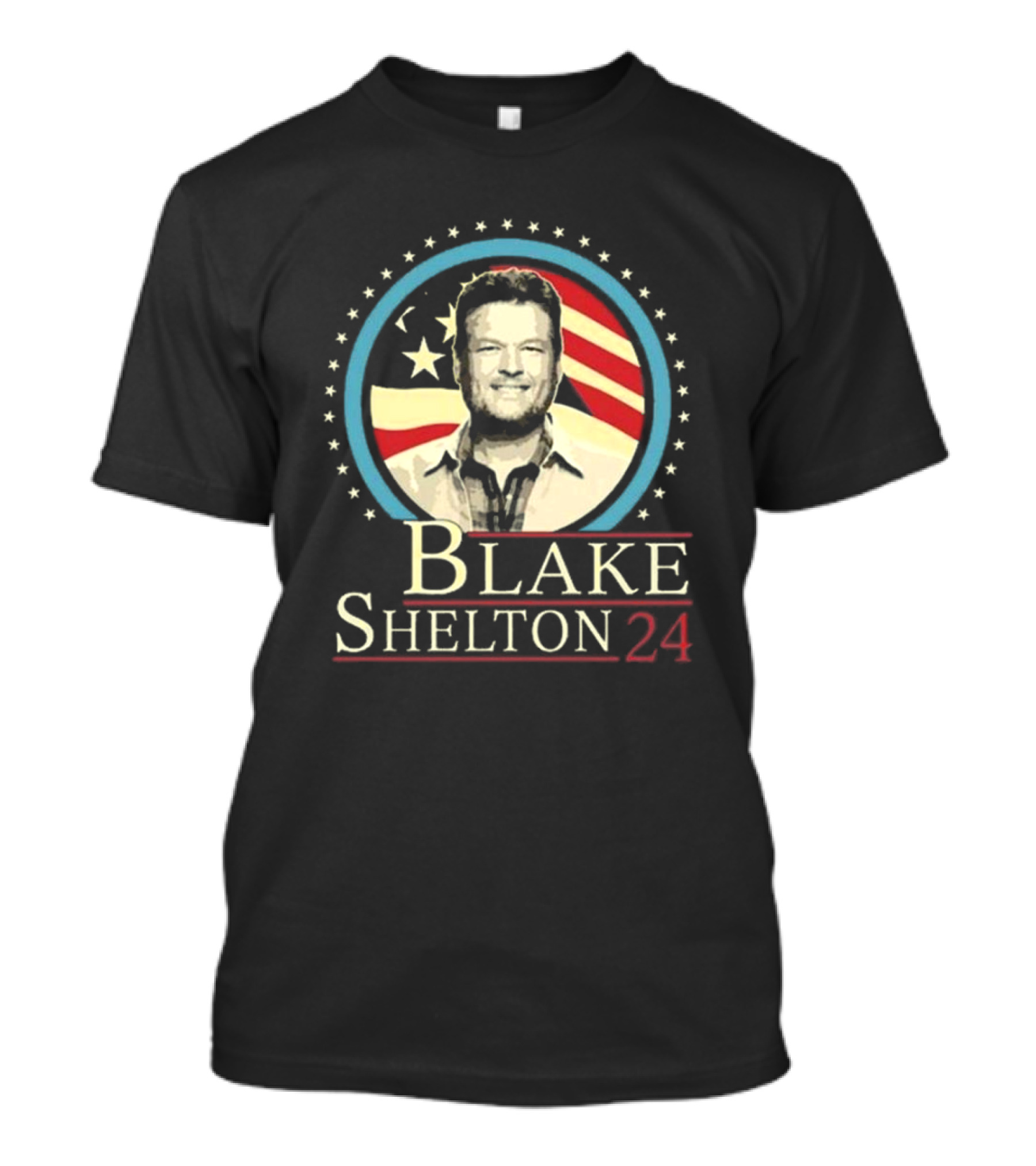 Blake Shelton 24 Portrait With American Flag Background T-Shirt