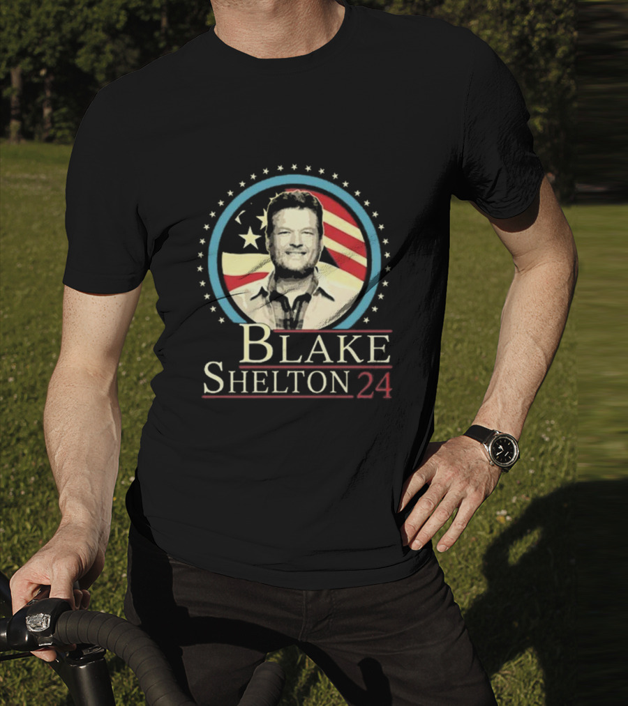 Blake Shelton 24 Portrait With American Flag Background T-Shirt