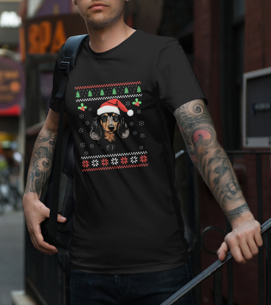 Dachshund Dog Santa Hat Ugly Christmas T-Shirt