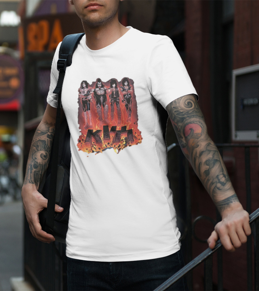 KISS Band Members Surrounded By Flames T-Shirt