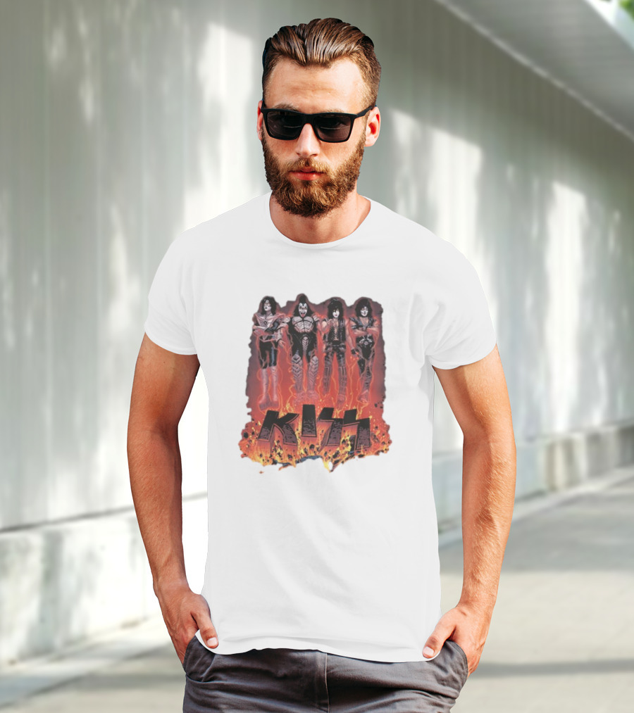 KISS Band Members Surrounded By Flames T-Shirt