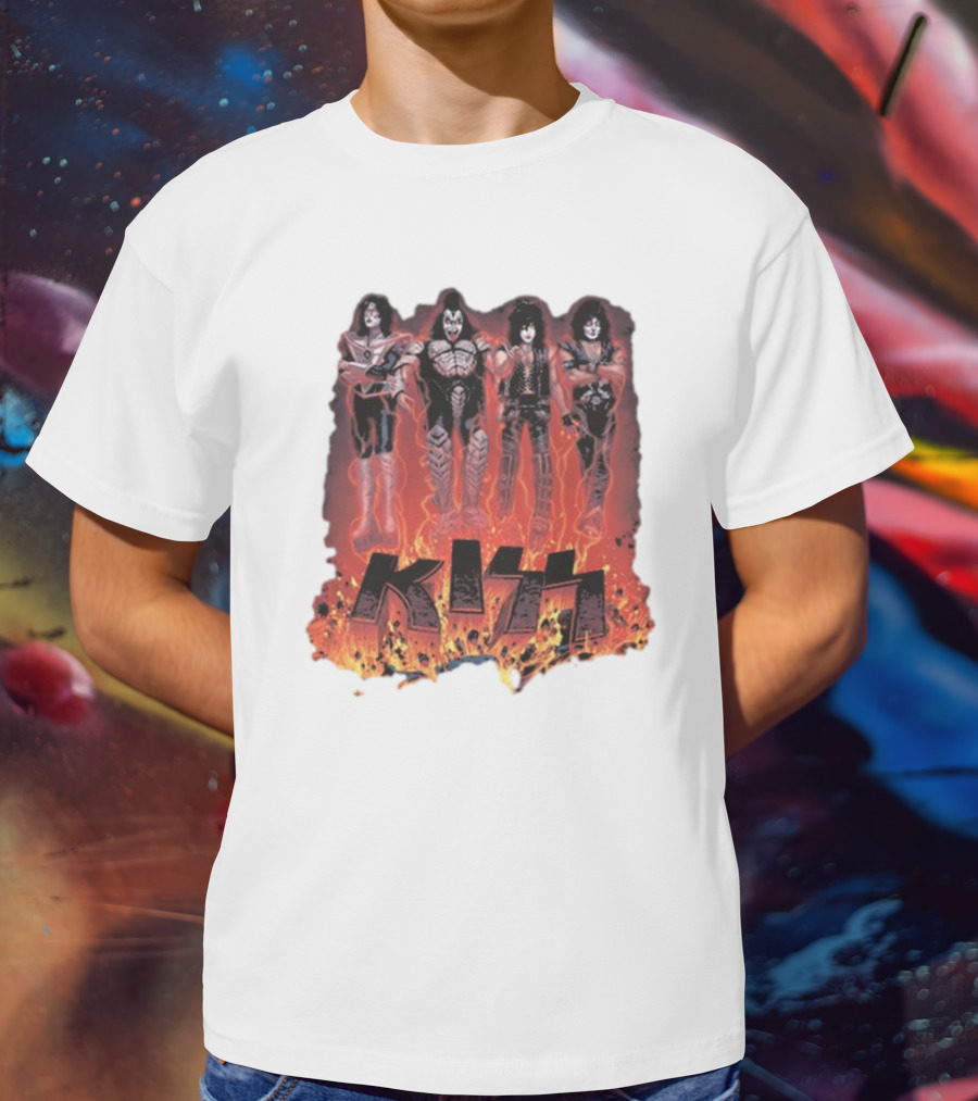 KISS Band Members Surrounded By Flames T-Shirt