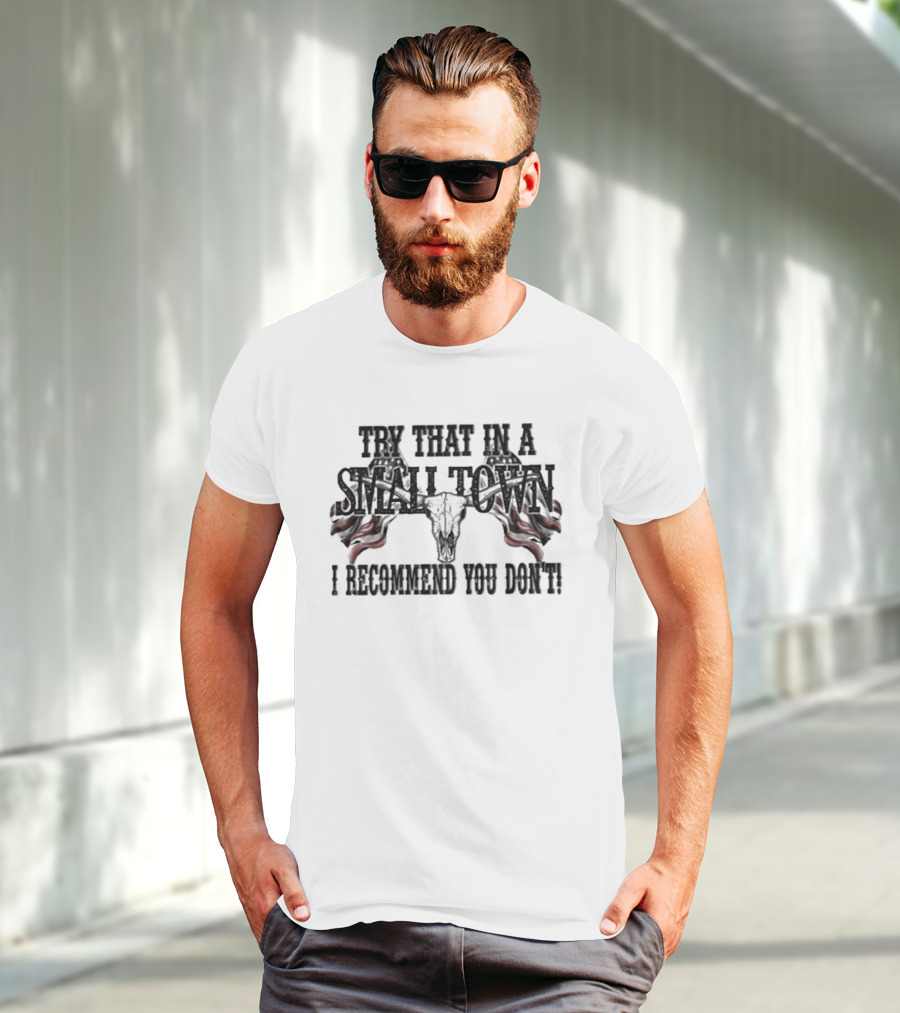 Try That In A Small Town I Recommend You Don’t Patriotic Skull USA Flag T-Shirt