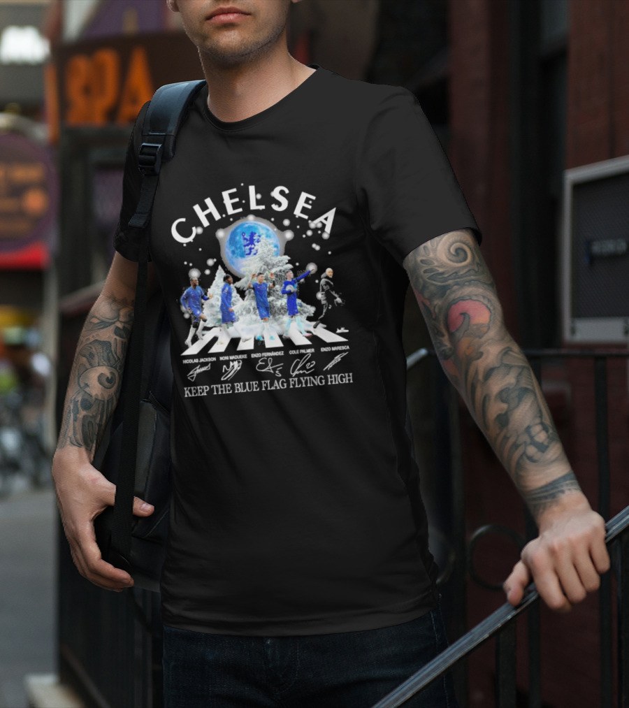 Chelsea Abbey Road Christmas Keep The Blue Flag Flying High T-Shirt