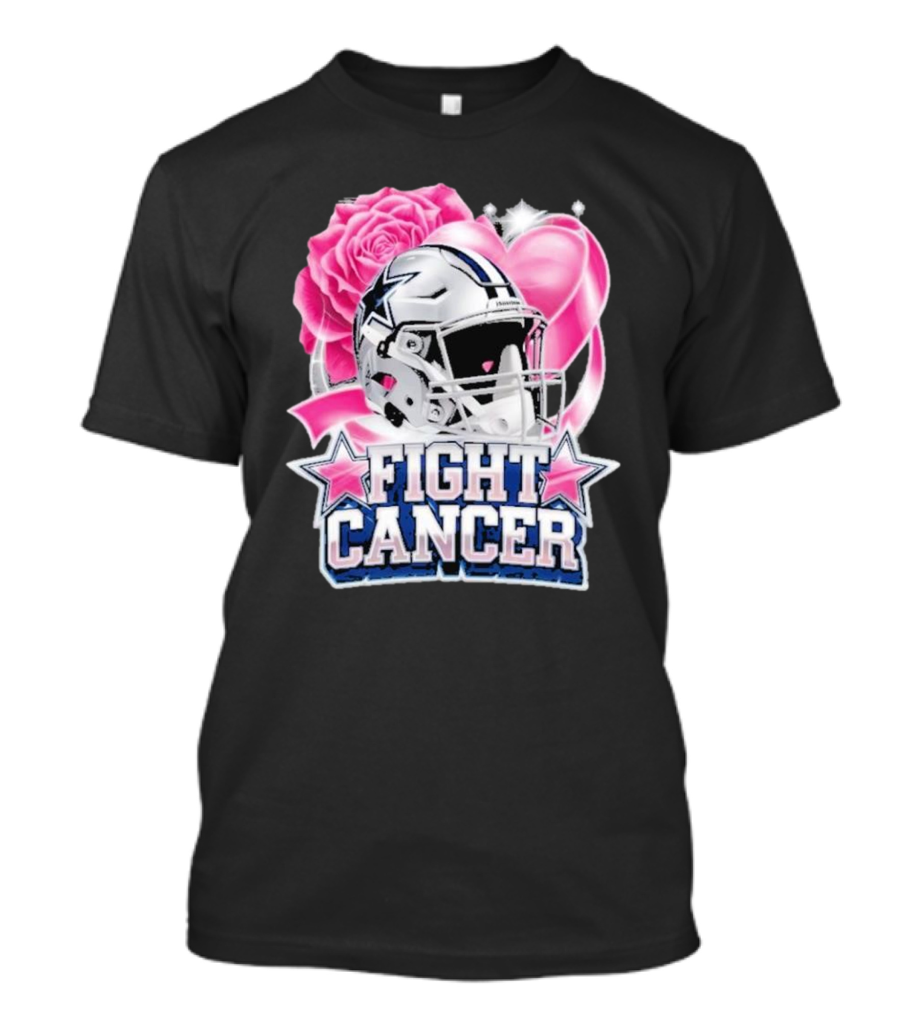 Fight Cancer Breast Cancer Dallas Cowboys Helmet Roses Pink T-Shirt