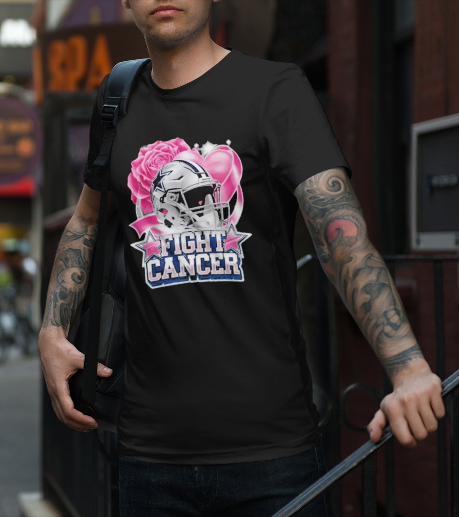 Fight Cancer Breast Cancer Dallas Cowboys Helmet Roses Pink T-Shirt